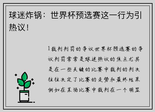 球迷炸锅：世界杯预选赛这一行为引热议！