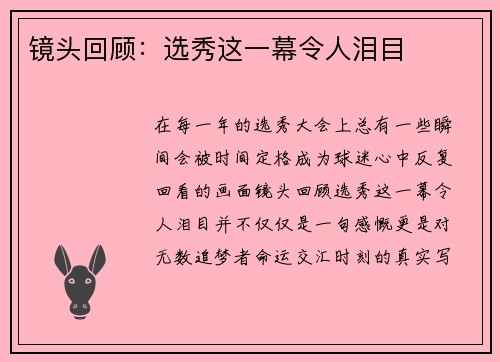 镜头回顾：选秀这一幕令人泪目